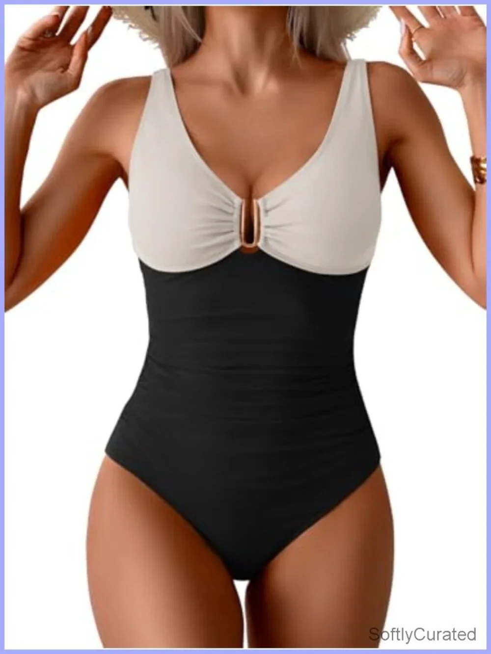 Tummy Control Ruched One Piece Swimsuit V Neck Push Up Bathing Suit